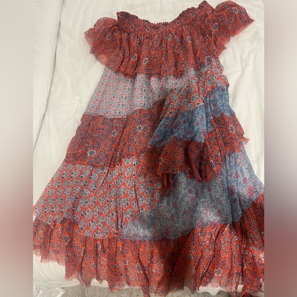 BRAND NEW - REBECCA TAYLOR Silk Floral Off The Shoulder Amanda Tiered Dress - Picture 3 of 7